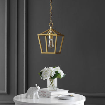 Oslin 8" Vintage Farmhouse Iron Chain Pagoda LED Pendant - JONATHAN Y